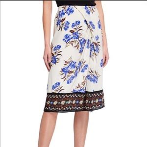 Kobi Halperin Silk Lyle Ivory & Blue Floral MIDI Skirt Size Medium NWOT